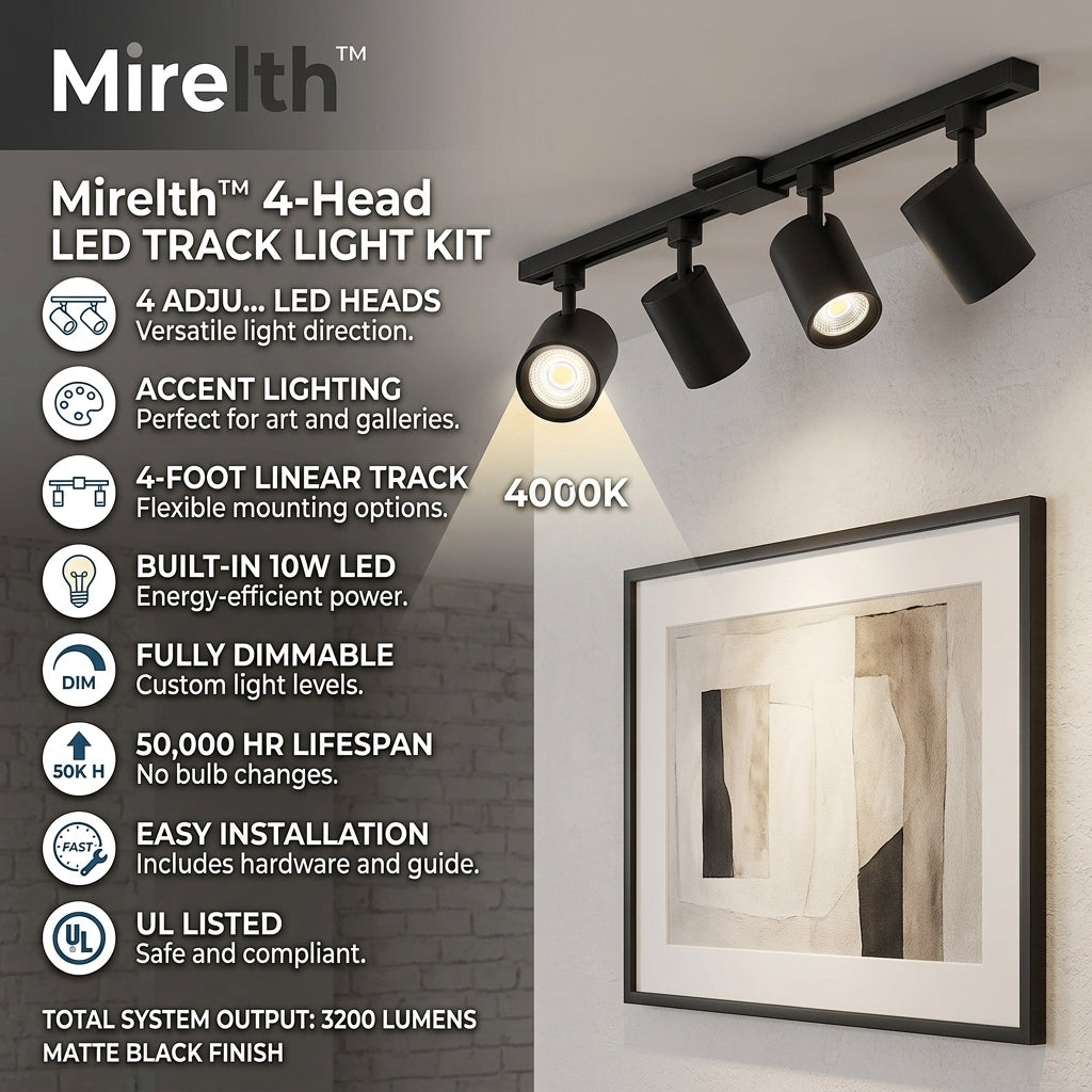 Mirelth™ 4-Head Dimmable LED Track Lighting Kit with Rotatable Heads