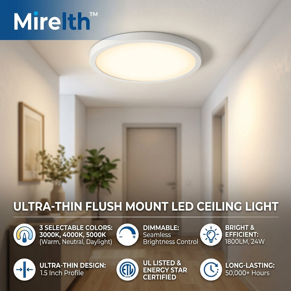 Mirelth™ Ultra-Thin Flush Mount LED Ceiling Light with 3 Color Temperatures